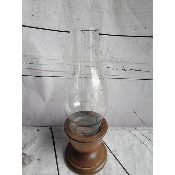 Vintage Wood Chimeny Candle Holder With Glass Hurricane Top 12 Inches Tall - Picture 3 of 7